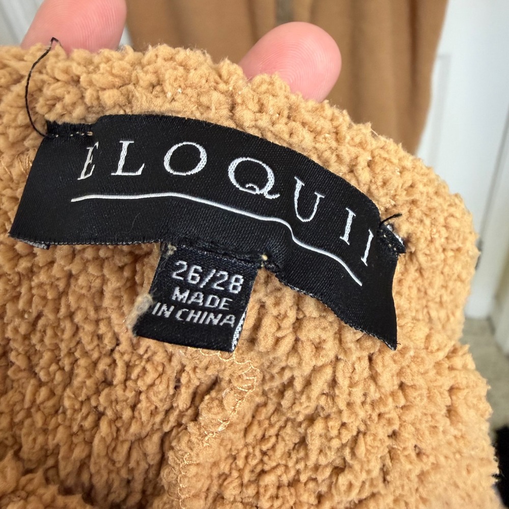 Eloquii Teddy Fleece Lounge Set Camel Brown V-Neck Top & Joggers Plus Size 22-28 - Picture 3 of 6